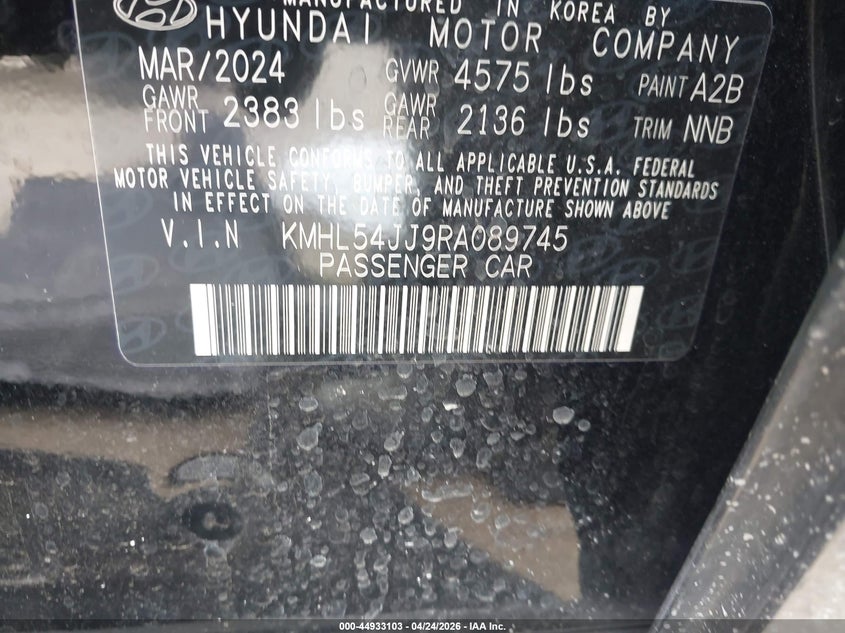 2024 Hyundai Sonata VIN KMHL54JJ9RA089745 IAAI salvage auction — FRONT END, Original (Texas), sold $6,500 on 2026-07-15 (photo 9)