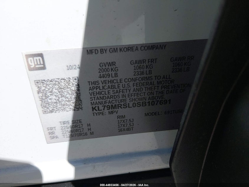 2025 Chevrolet Trailblazer VIN KL79MRSL0SB107691 IAAI salvage auction — UNKNOWN, Salvage Title, sold $5,700 on 2026-07-09 (photo 9)