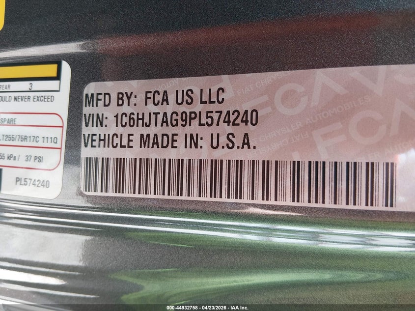 2023 Jeep Gladiator VIN 1C6HJTAG9PL574240 IAAI salvage auction — FRONT END, Salvage (Alabama), sold $9,675 on 2026-07-30 (photo 9)