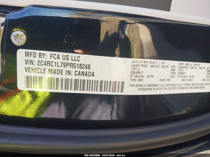 2023 Chrysler Pacifica VIN 2C4RC1L79PR518248 IAAI salvage auction — NORMAL WEAR, SF97 (Virginia), sold $11,850 on 2026-07-31 (photo 9)