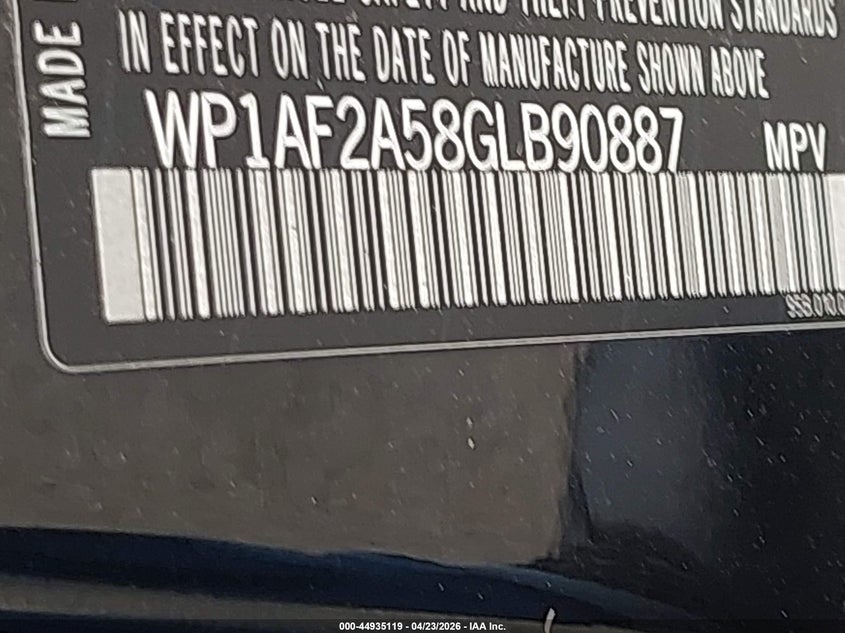2016 Porsche Macan VIN WP1AF2A58GLB90887 IAAI salvage auction — FRONT END, Salvage Title, sold $6,800 on 2026-07-31 (photo 9)