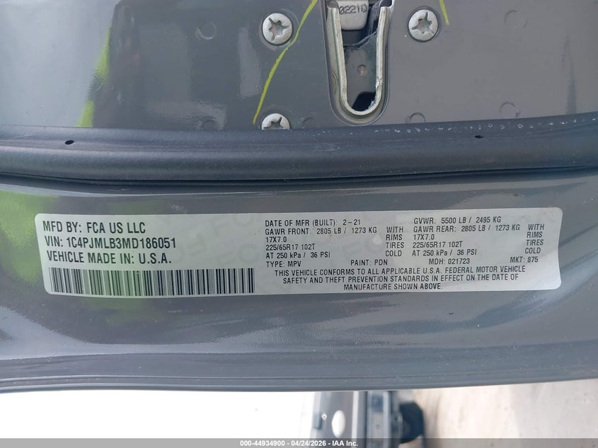 2021 Jeep Cherokee VIN 1C4PJMLB3MD186051 IAAI salvage auction — LEFT SIDE, Original (Texas), sold $7,100 on 2026-07-09 (photo 9)