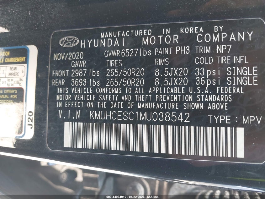 2021 Genesis Gv80 VIN KMUHCESC1MU038542 IAAI salvage auction — FRONT END, Wait Title, sold $7,100 on 2026-07-22 (photo 9)