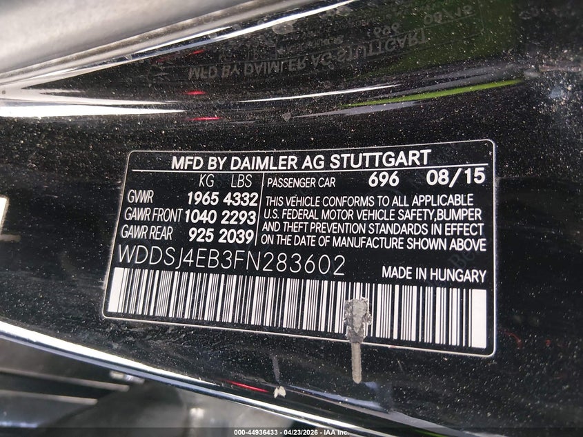 2015 Mercedes-benz Cla-klasse VIN WDDSJ4EB3FN283602 IAAI salvage auction — FRONT END, Salvage (Texas), sold $1,150 on 2026-08-05 (photo 9)