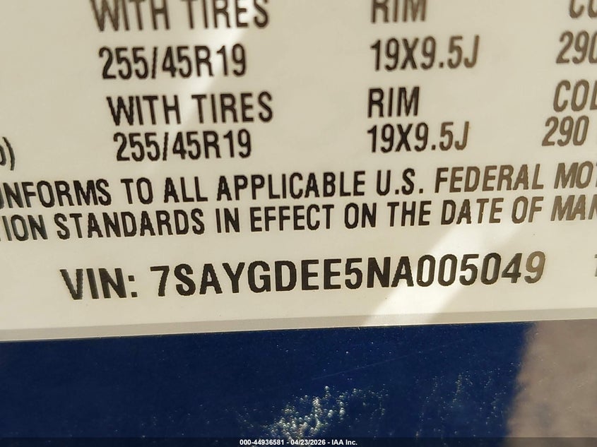 2022 Tesla Model y VIN 7SAYGDEE5NA005049 IAAI salvage auction — REAR END, Salvage Title, sold $11,150 on 2026-07-20 (photo 9)