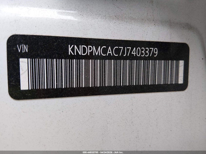 2018 Kia Sportage VIN KNDPMCAC7J7403379 IAAI salvage auction — FRONT END, Salvage Title, sold $2,350 on 2026-07-15 (photo 9)