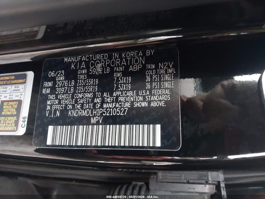 2023 Kia Sorento VIN KNDRMDLH1P5210527 IAAI salvage auction — HAIL, Salvage (Idaho), sold $17,000 on 2026-07-17 (photo 9)