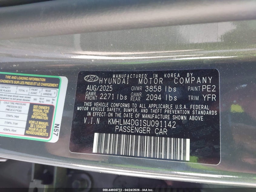 2025 Hyundai Elantra VIN KMHLM4DG1SU091142 IAAI salvage auction — ALL OVER, Salvage Title, sold $850 on 2026-07-28 (photo 9)