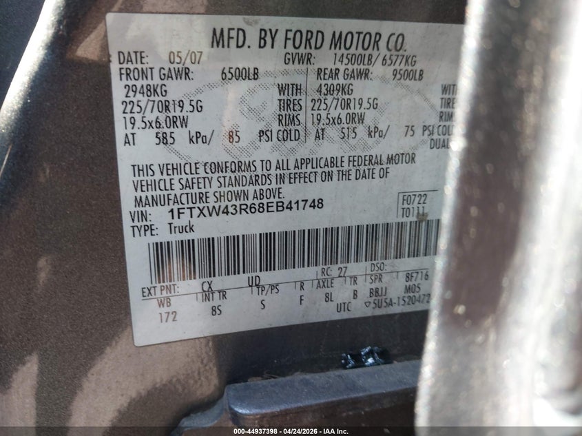 2008 Ford F450 VIN 1FTXW43R68EB41748 IAAI salvage auction — LEFT SIDE, Salvage (New Jersey), sold $25 on 2026-07-08 (photo 8)
