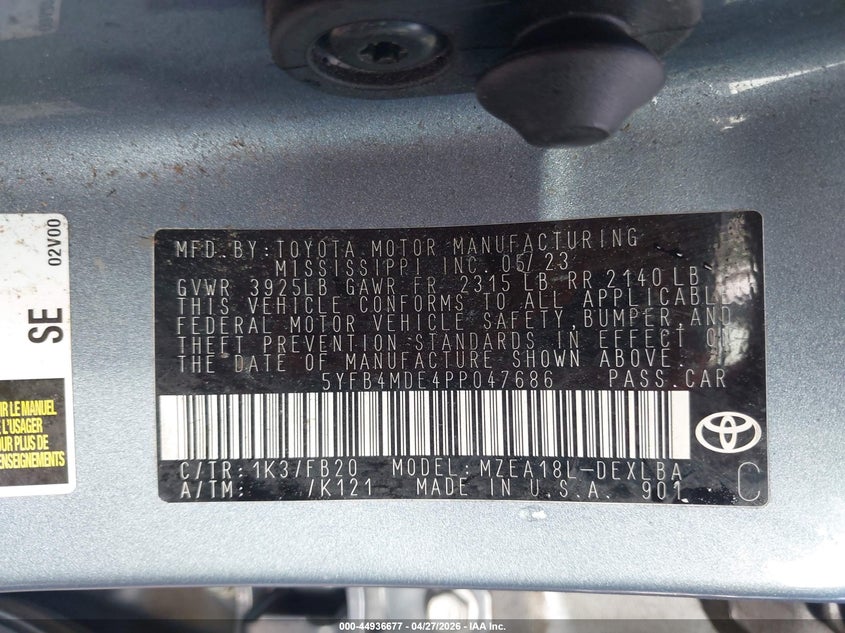 2023 Toyota Corolla VIN 5YFB4MDE4PP047686 IAAI salvage auction — FRONT END, Original (Texas), sold $6,300 on 2026-07-08 (photo 9)
