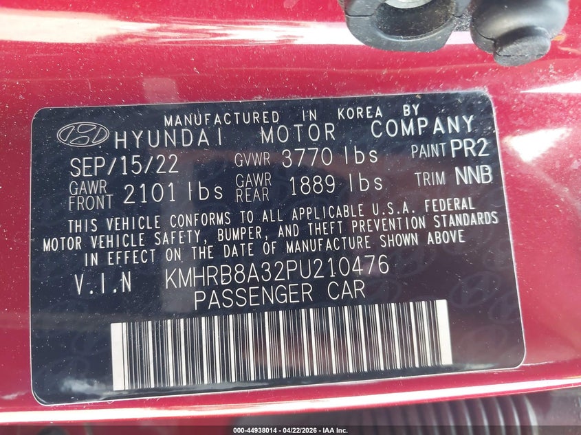 2023 Hyundai Venue VIN KMHRB8A32PU210476 IAAI salvage auction — FRONT END, Salvage (Georgia), sold $1,250 on 2026-08-02 (photo 9)