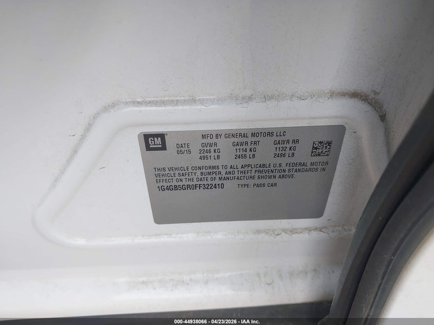 2015 Buick Lacrosse VIN 1G4GB5GR0FF322410 IAAI salvage auction — FRONT END, Salvage (Texas), sold $1,325 on 2026-07-09 (photo 9)