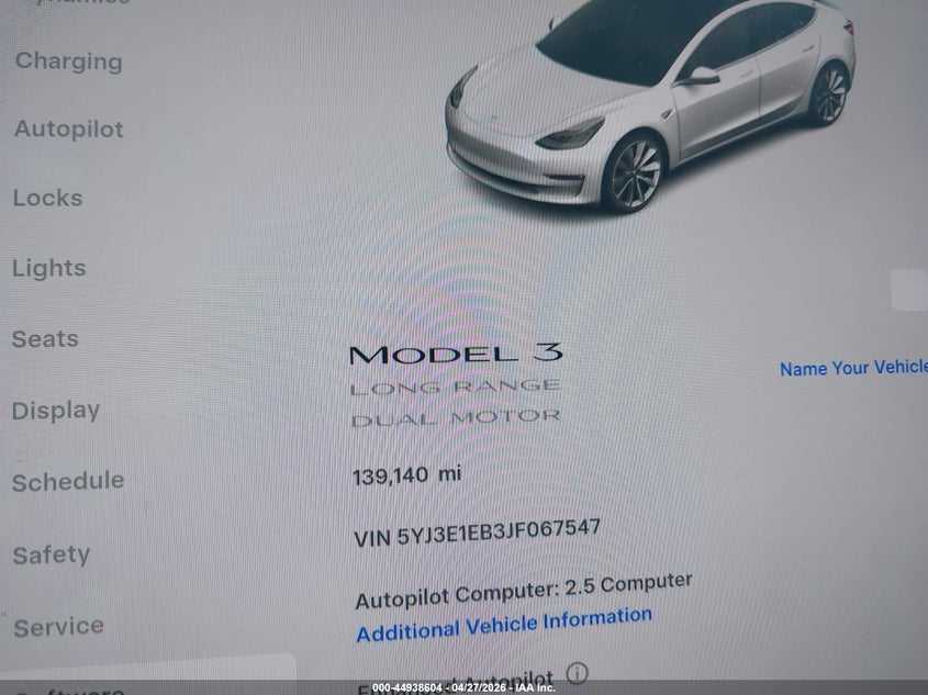 2018 Tesla Model 3 VIN 5YJ3E1EB3JF067547 IAAI salvage auction — FRONT END, Mv-907A (New York), sold $5,150 on 2026-07-09 (photo 7)