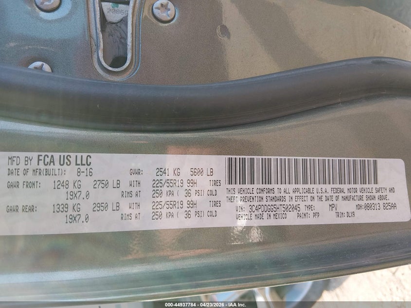 2017 Dodge Journey VIN 3C4PDDGG5HT502045 IAAI salvage auction — FRONT END, Wait Title, sold $825 on 2026-07-30 (photo 9)