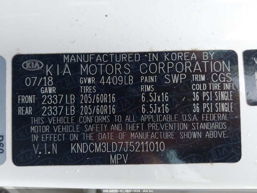 2018 Kia Niro VIN KNDCM3LD7J5211010 IAAI salvage auction — REAR END, Salvage (Hawaii), sold $1,050 on 2026-07-21 (photo 9)
