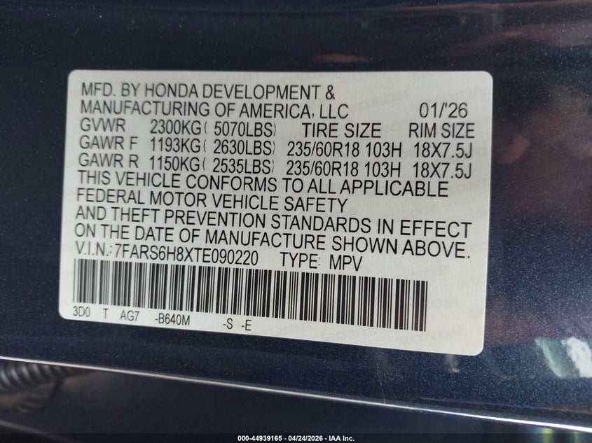 2026 Honda Cr-v VIN 7FARS6H8XTE090220 IAAI salvage auction — THEFT, Salvage (Illinois), sold $9,300 on 2026-07-14 (photo 9)
