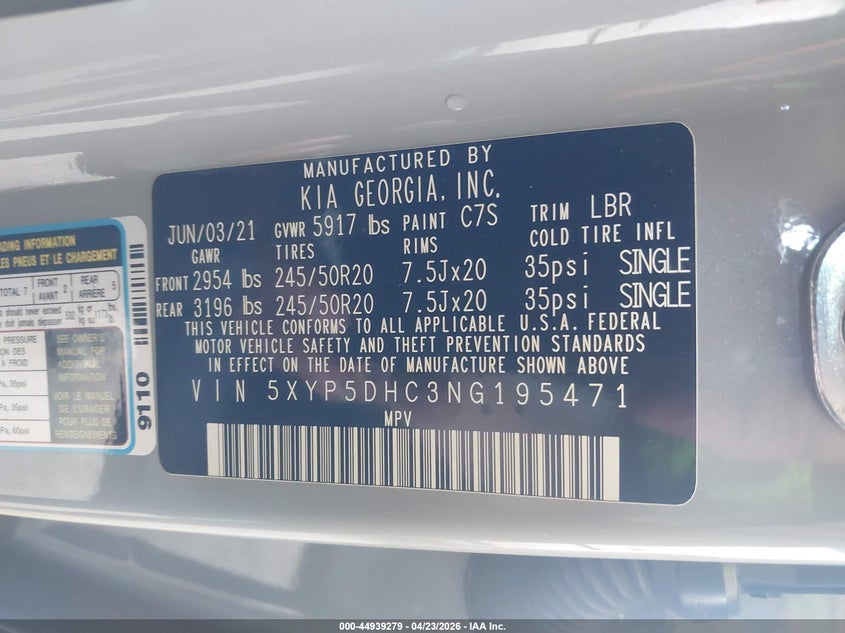 2022 Kia Telluride VIN 5XYP5DHC3NG195471 IAAI salvage auction — FRONT END, Wait Title, sold $3,700 on 2026-07-14 (photo 9)