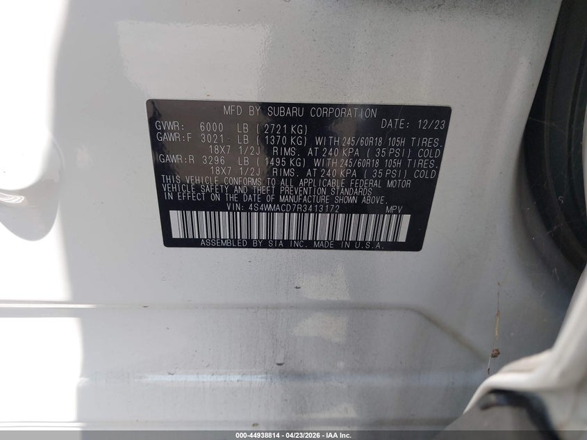2024 Subaru Ascent VIN 4S4WMACD7R3413172 IAAI salvage auction — SIDE, Wait Title, sold $9,125 on 2026-07-10 (photo 9)