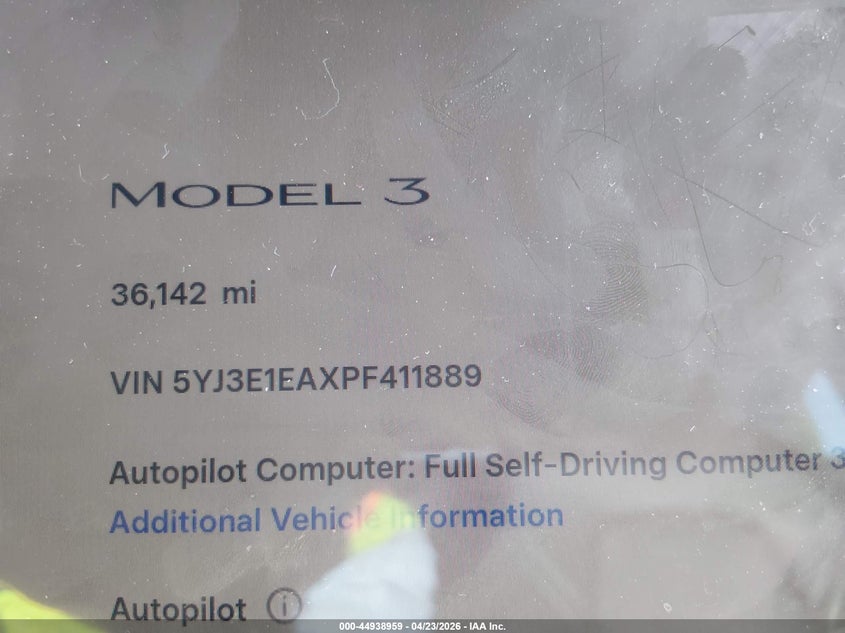 2023 Tesla Model 3 VIN 5YJ3E1EAXPF411889 IAAI salvage auction — FRONT END, Salvage Title, sold $5,400 on 2026-07-23 (photo 7)