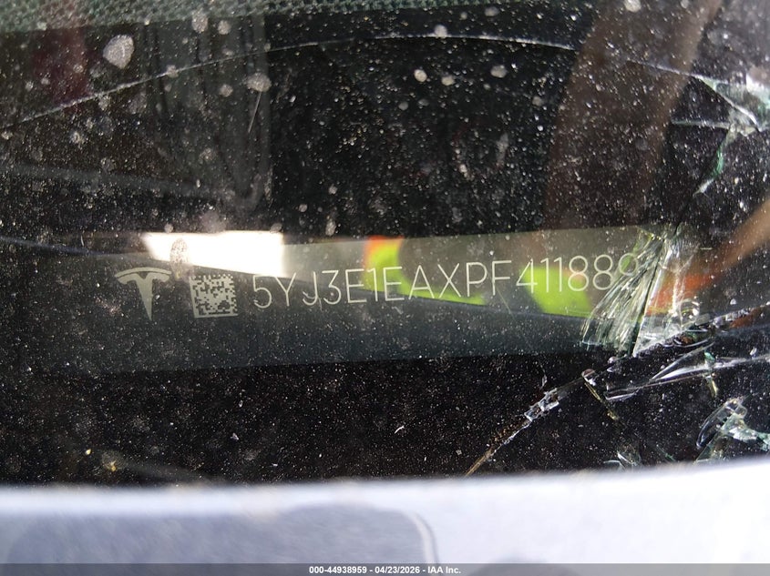 2023 Tesla Model 3 VIN 5YJ3E1EAXPF411889 IAAI salvage auction — FRONT END, Salvage Title, sold $5,400 on 2026-07-23 (photo 9)