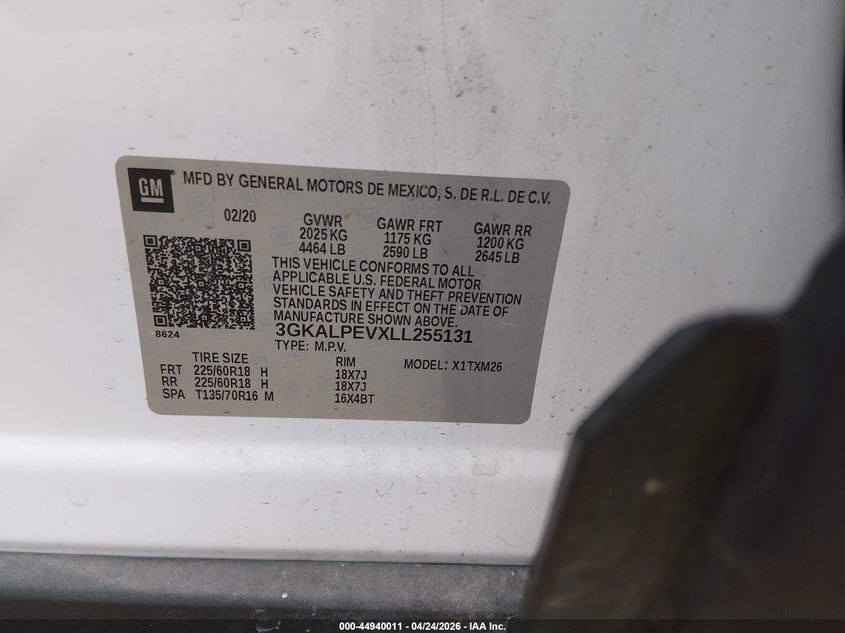 2020 Gmc Terrain VIN 3GKALPEVXLL255131 IAAI salvage auction — REAR END, Salvage Title, sold $3,350 on 2026-07-09 (photo 9)