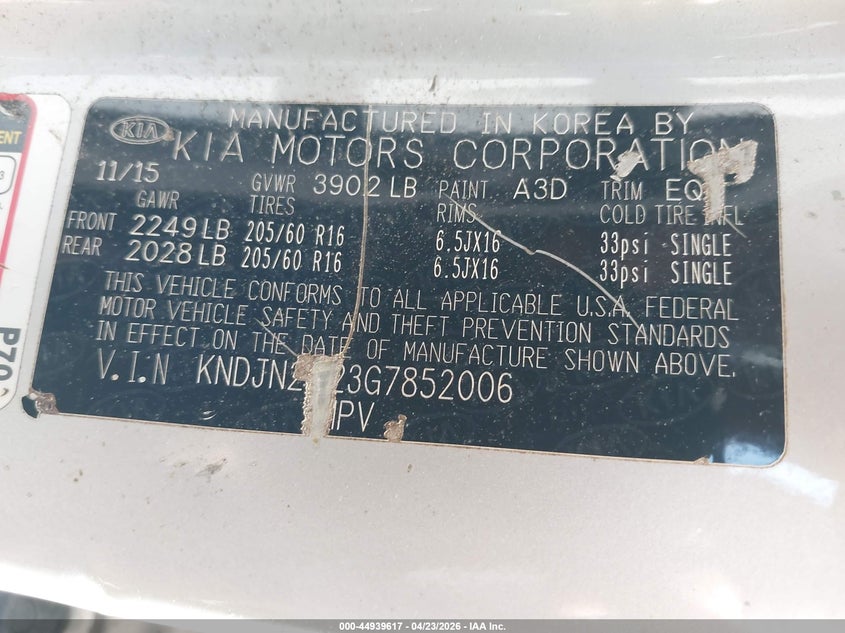 2016 Kia Soul VIN KNDJN2A23G7852006 IAAI salvage auction — FRONT END, Salvage (Ohio), sold $800 on 2026-07-23 (photo 9)