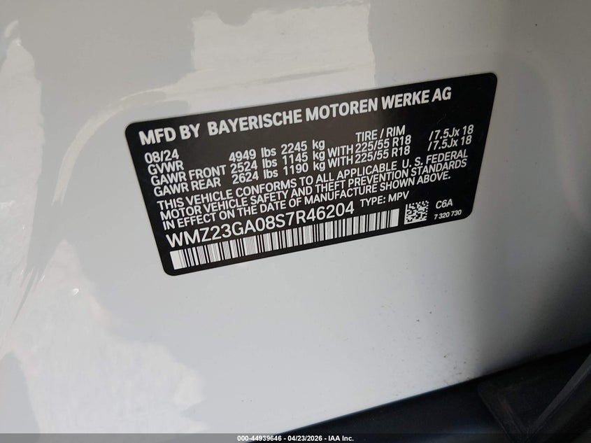 2025 Mini Countryman VIN WMZ23GA08S7R46204 IAAI salvage auction — FRONT END, Salvage (New Jersey), sold $15,100 on 2026-07-20 (photo 9)