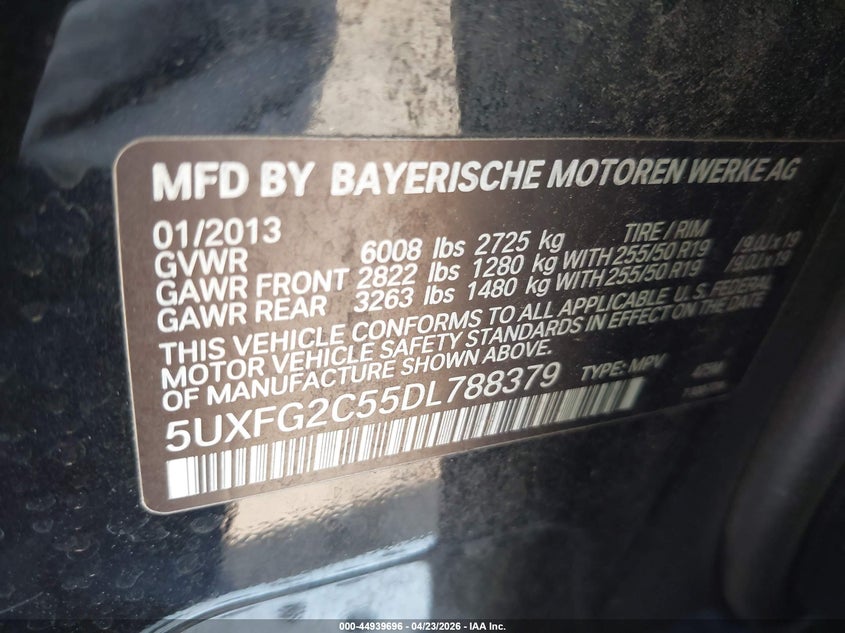 2013 BMW X6 VIN 5UXFG2C55DL788379 IAAI salvage auction — SIDE, Salvage - Greater Than 75% (Maryland), sold $1,250 on 2026-07-09 (photo 9)
