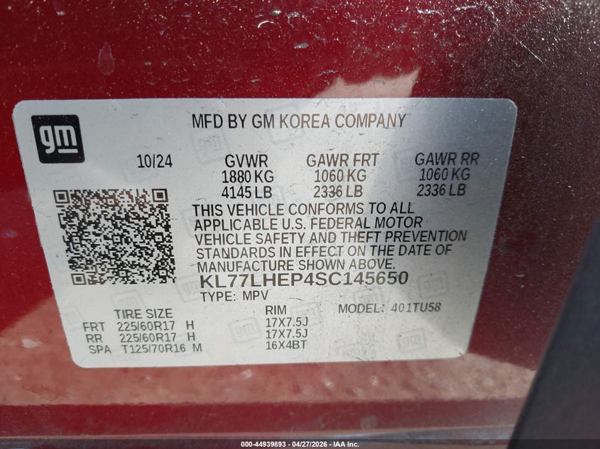 2025 Chevrolet Trax VIN KL77LHEP4SC145650 IAAI salvage auction — FRONT END, Wait Title, sold $6,200 on 2026-07-09 (photo 9)