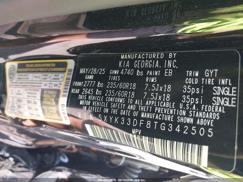 2026 Kia Sportage VIN 5XYK33DF8TG342505 IAAI salvage auction — ROLLOVER, Salvage (Louisiana), sold $6,200 on 2026-07-28 (photo 9)