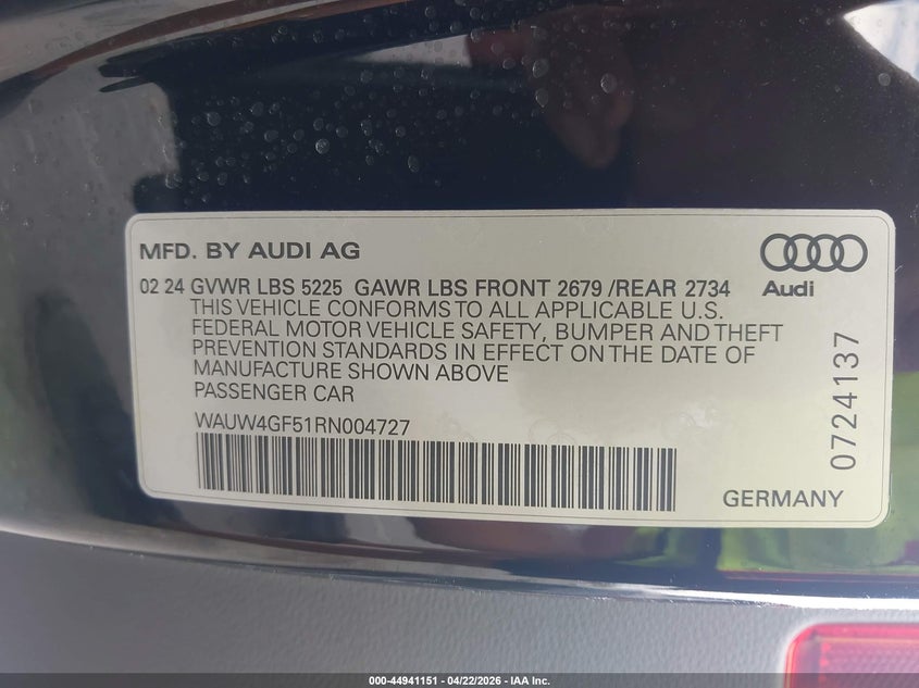 2024 Audi S5 VIN WAUW4GF51RN004727 IAAI salvage auction — RIGHT SIDE, Rebuildable (Florida), sold $19,875 on 2026-07-06 (photo 9)