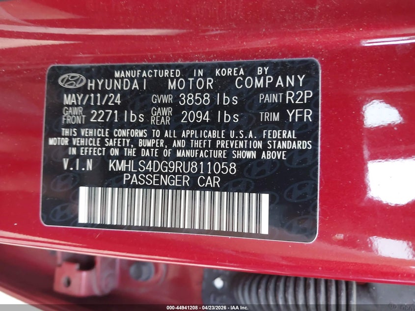 2024 Hyundai Elantra VIN KMHLS4DG9RU811058 IAAI salvage auction — FRONT END, Salvage - 75% Or Less (Maryland), sold $2,750 on 2026-07-28 (photo 9)