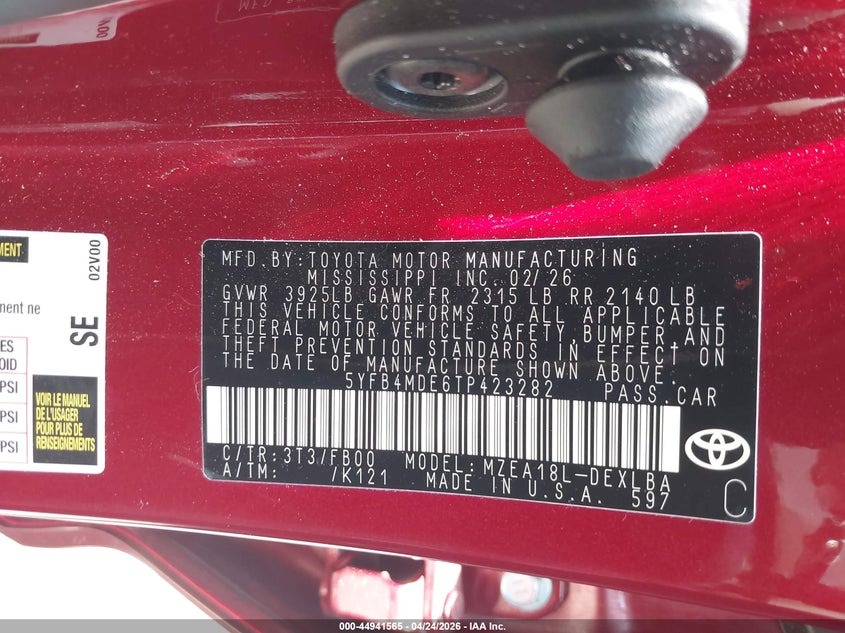2026 Toyota Corolla VIN 5YFB4MDE6TP423282 IAAI salvage auction — REAR END, Original (Texas), sold $9,400 on 2026-07-06 (photo 9)