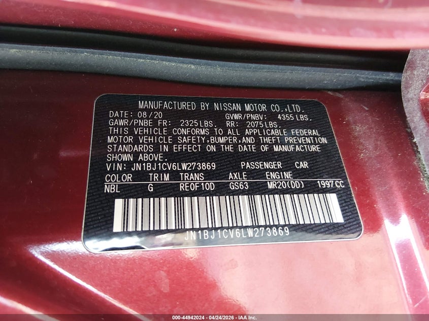 2020 Nissan Rogue VIN JN1BJ1CV6LW273869 IAAI salvage auction — RIGHT SIDE, Salvage Title, sold $2,600 on 2026-07-22 (photo 9)