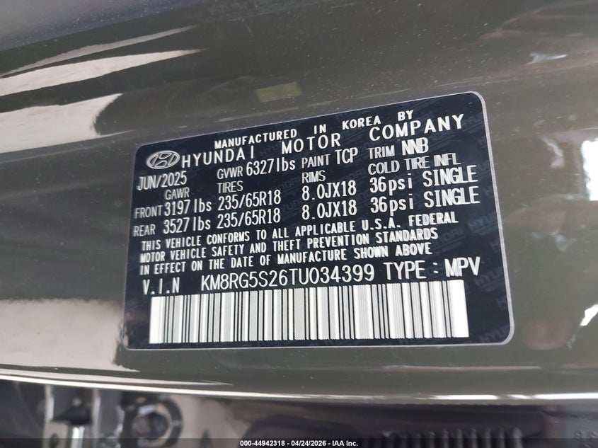 2026 Hyundai Palisade VIN KM8RG5S26TU034399 IAAI salvage auction — FRONT END, Original (Texas), sold $19,650 on 2026-07-14 (photo 9)