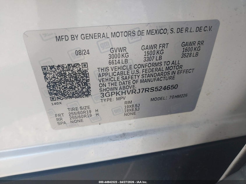 2024 Honda Prologue VIN 3GPKHVRJ7RS524650 IAAI salvage auction — FRONT END, Salvage (Idaho), sold $8,500 on 2026-07-16 (photo 9)