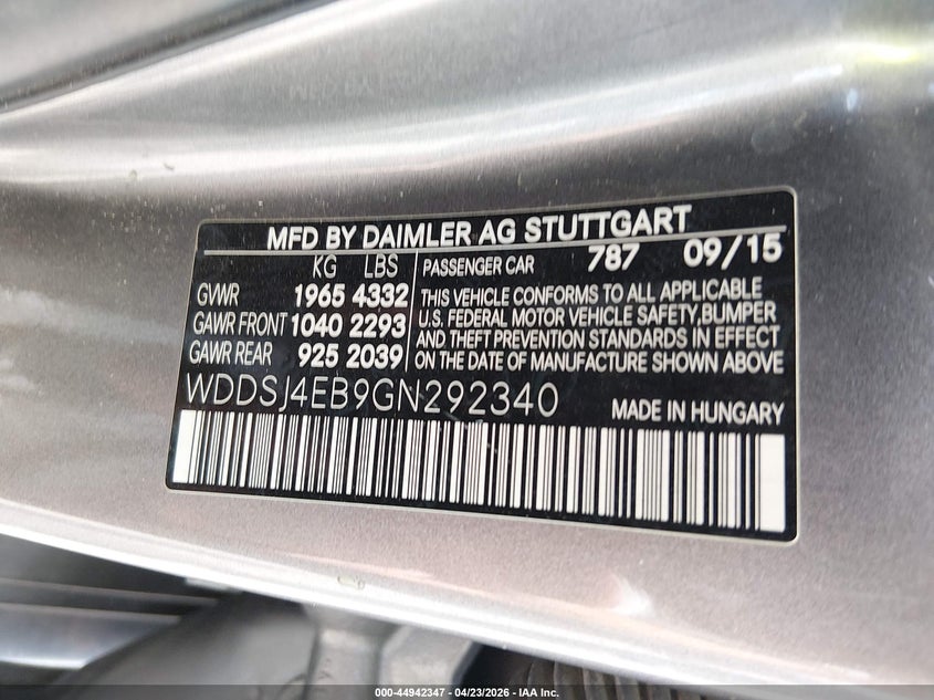2016 Mercedes-benz Cla-klasse VIN WDDSJ4EB9GN292340 IAAI salvage auction — RIGHT SIDE, Salvage (New Mexico), sold $1,400 on 2026-07-27 (photo 9)