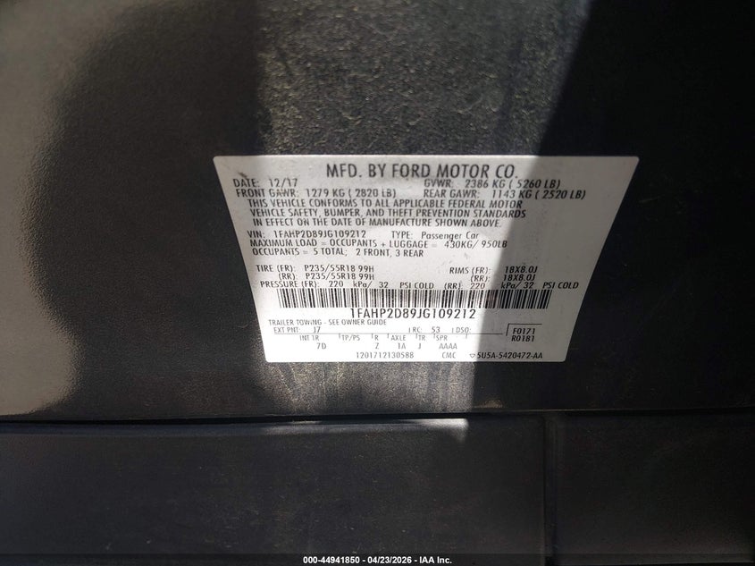 2018 Ford Taurus VIN 1FAHP2D89JG109212 IAAI salvage auction — RIGHT SIDE, Wait Title, sold $1,200 on 2026-07-09 (photo 9)
