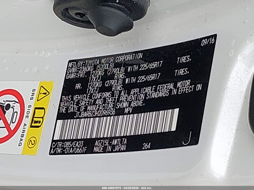 2017 Lexus Nx VIN JTJBARBZ3H2096936 IAAI salvage auction — FRONT & REAR, Clear (Indiana), sold $6,500 on 2026-07-10 (photo 9)