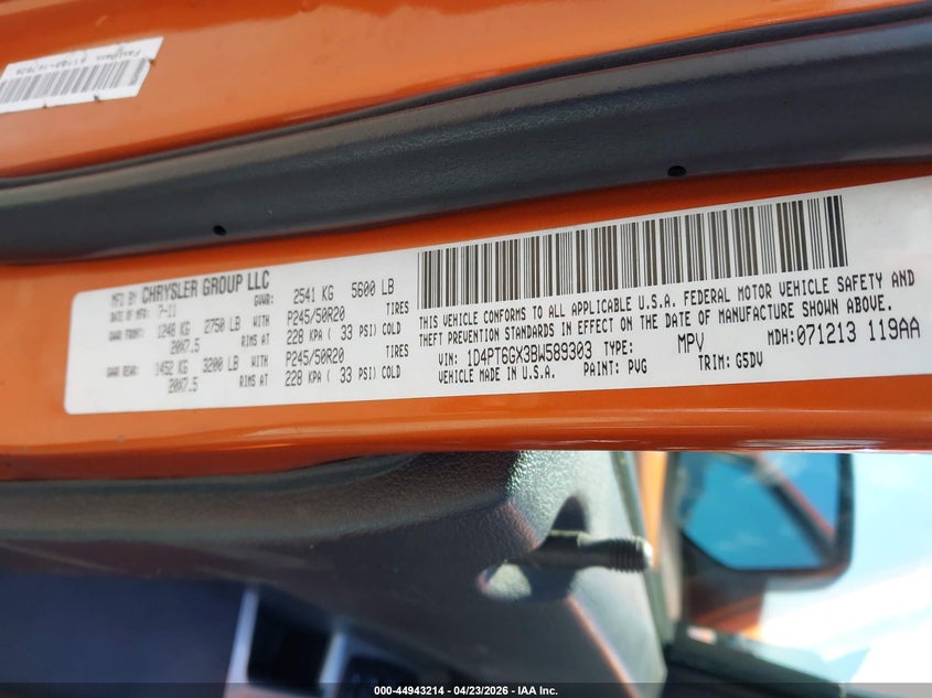 2011 Dodge Nitro VIN 1D4PT6GX3BW589303 IAAI salvage auction — FRONT END, Salvage (Arizona), sold $1,250 on 2026-07-09 (photo 9)