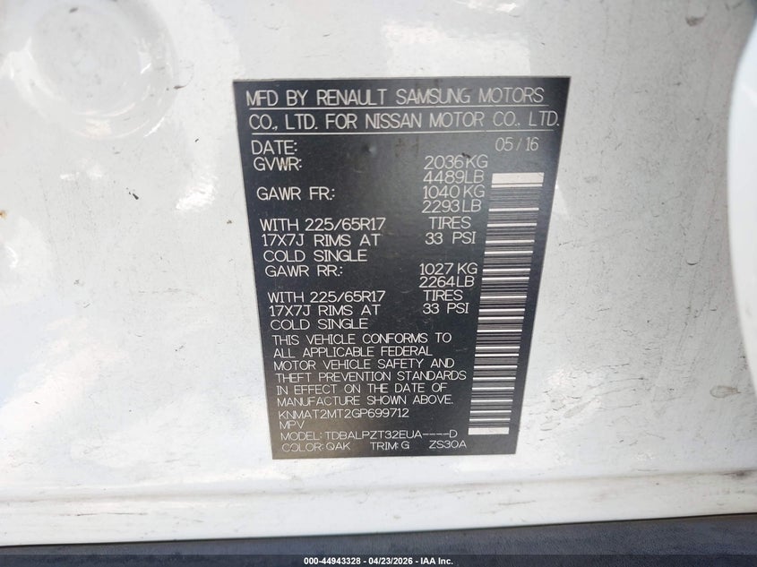 2016 Nissan Rogue VIN KNMAT2MT2GP699712 IAAI salvage auction — FRONT END, Salvage (California), sold $2,350 on 2026-07-08 (photo 9)