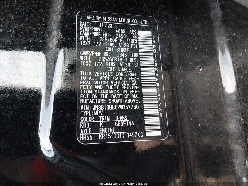 2023 Nissan Rogue VIN JN8BT3BB6PW357730 IAAI salvage auction — FRONT END, Salvage (Texas), sold $6,825 on 2026-07-07 (photo 9)