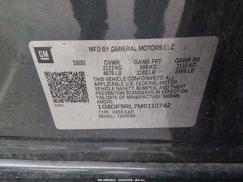 2021 Cadillac Ct4 VIN 1G6DF5RL7M0110742 IAAI salvage auction — RIGHT REAR, Original (Texas), sold $7,600 on 2026-08-22 (photo 9)