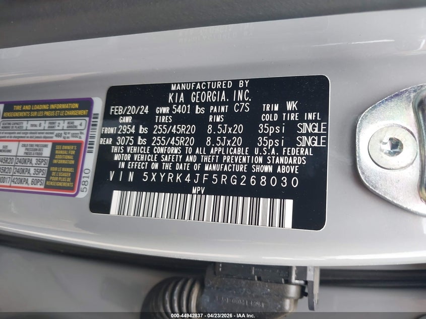 2024 Kia Sorento VIN 5XYRK4JF5RG268030 IAAI salvage auction — FRONT END, Original (Texas), sold $13,850 on 2026-07-14 (photo 9)