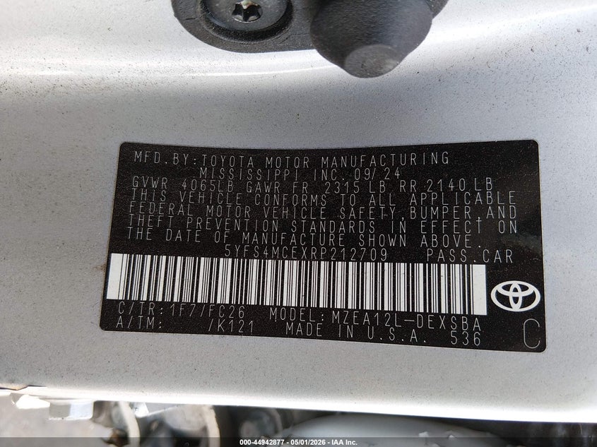 2024 Toyota Corolla VIN 5YFS4MCEXRP212709 IAAI salvage auction — LEFT SIDE, Wait Title, sold $350 on 2026-07-23 (photo 9)