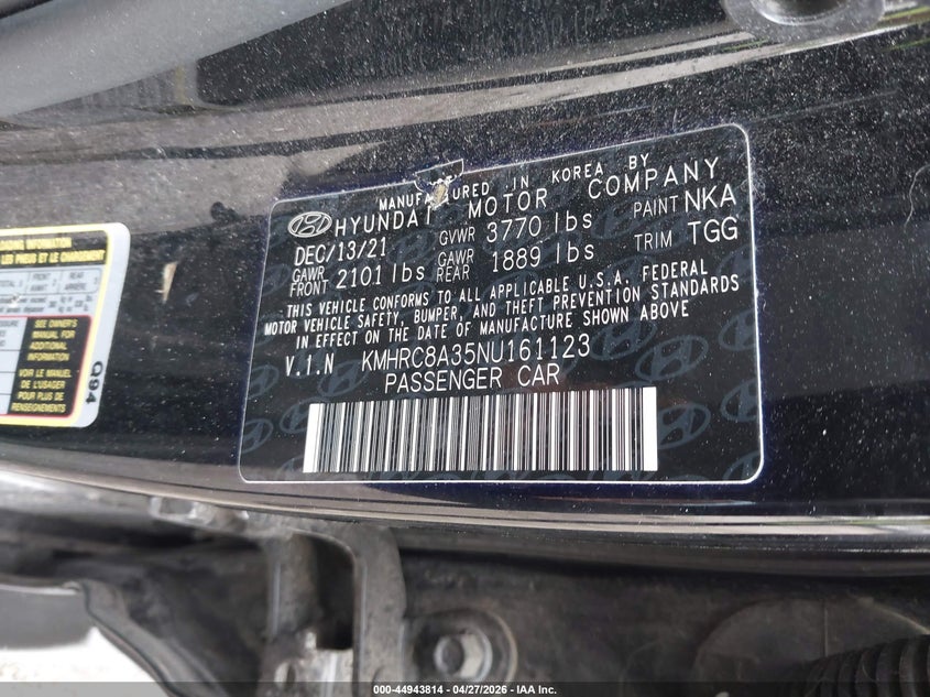 2022 Hyundai Venue VIN KMHRC8A35NU161123 IAAI salvage auction — HAIL, Salvage (Iowa), sold $6,400 on 2026-07-13 (photo 9)
