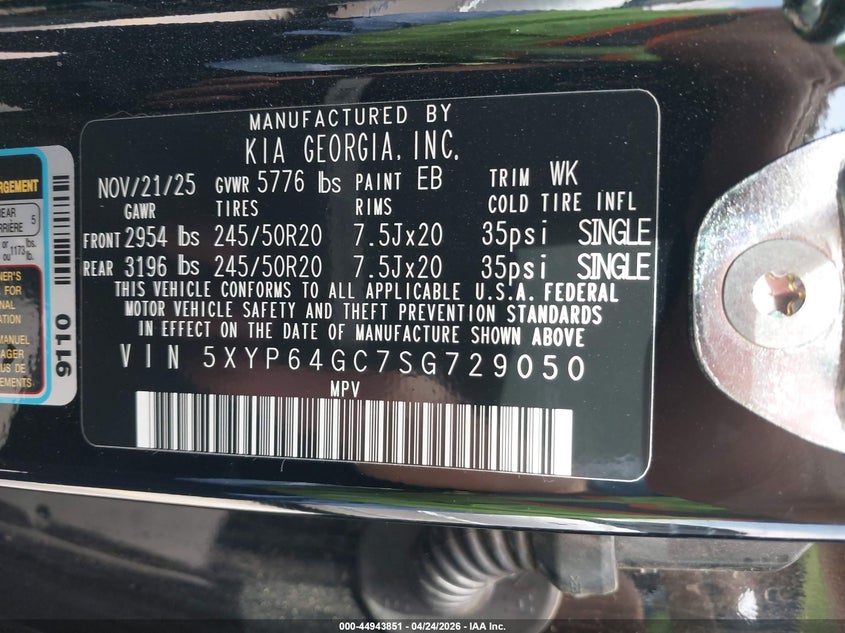 2025 Kia Telluride VIN 5XYP64GC7SG729050 IAAI salvage auction — LEFT FRONT, Salvage Title, sold $10,600 on 2026-07-23 (photo 9)