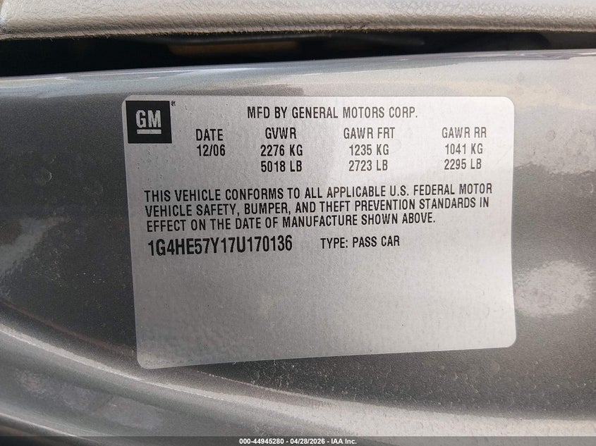 2007 Buick Lucerne VIN 1G4HE57Y17U170136 IAAI salvage auction — RIGHT REAR, Salvage (Utah), sold $275 on 2026-07-09 (photo 9)