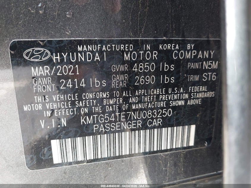 2022 Genesis G70 VIN KMTG54TE7NU083250 IAAI salvage auction — FRONT END, Salvage Title, sold $7,050 on 2026-07-28 (photo 9)