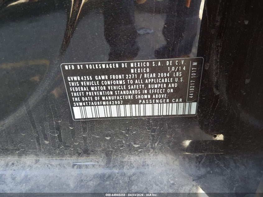 2015 Volkswagen Golf gti VIN 3VW4T7AU8FM042907 IAAI salvage auction — FRONT END, Salvage (Colorado), sold $25 on 2026-07-31 (photo 9)